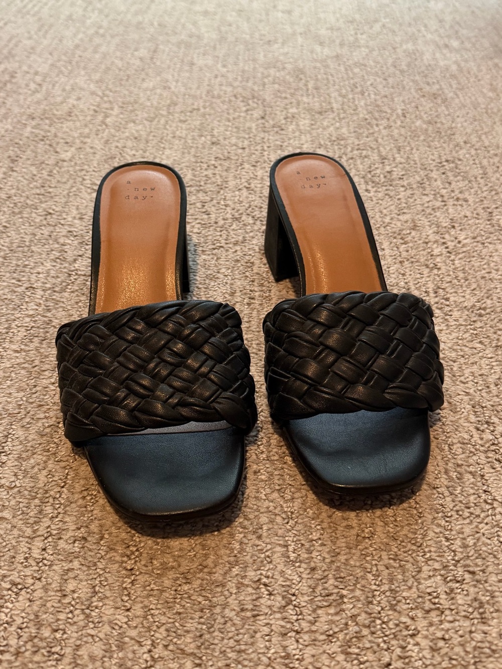 Black Woven Block Heel Mule - Women